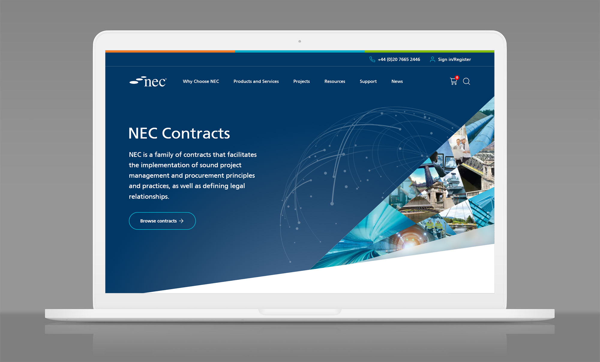 Finished NEC Contracts site displayed on laptop