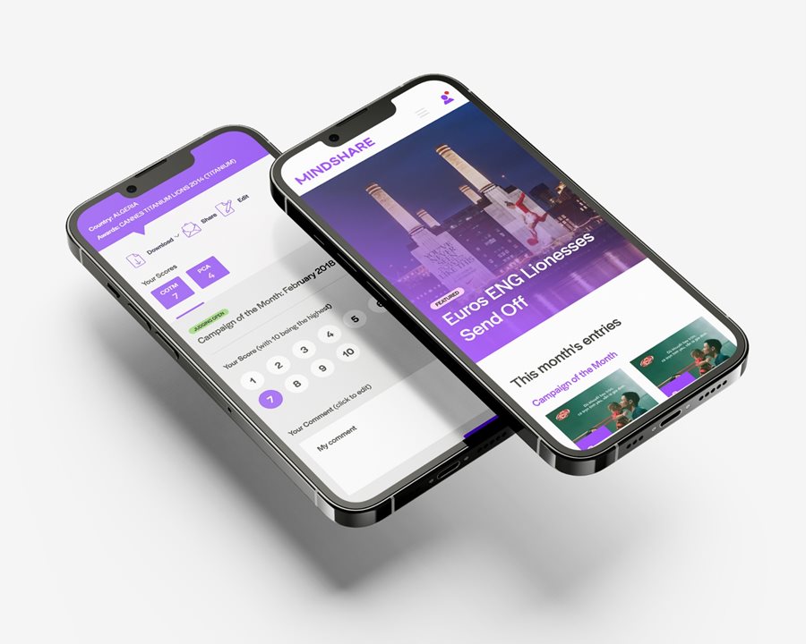Mindshare case studies site shown on two mobile devices at a jaunty angle