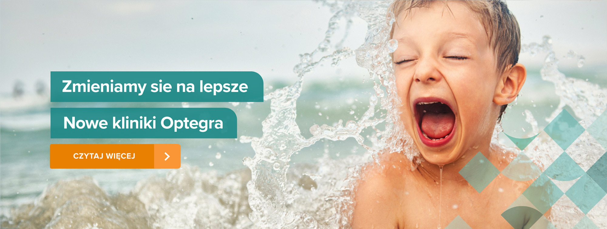 Child swimming in the sea, Polish writing