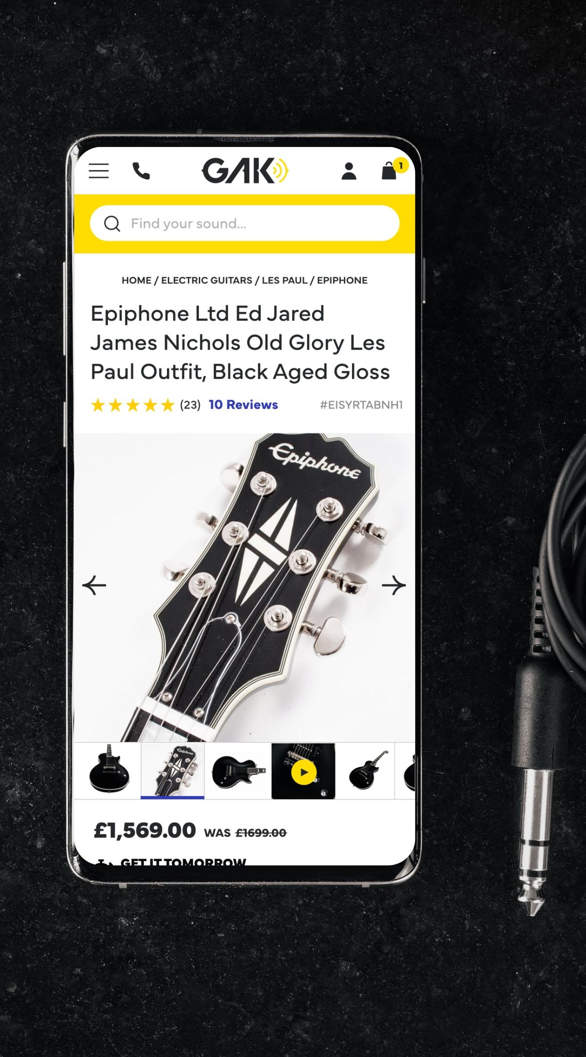 Product page on a mobile device