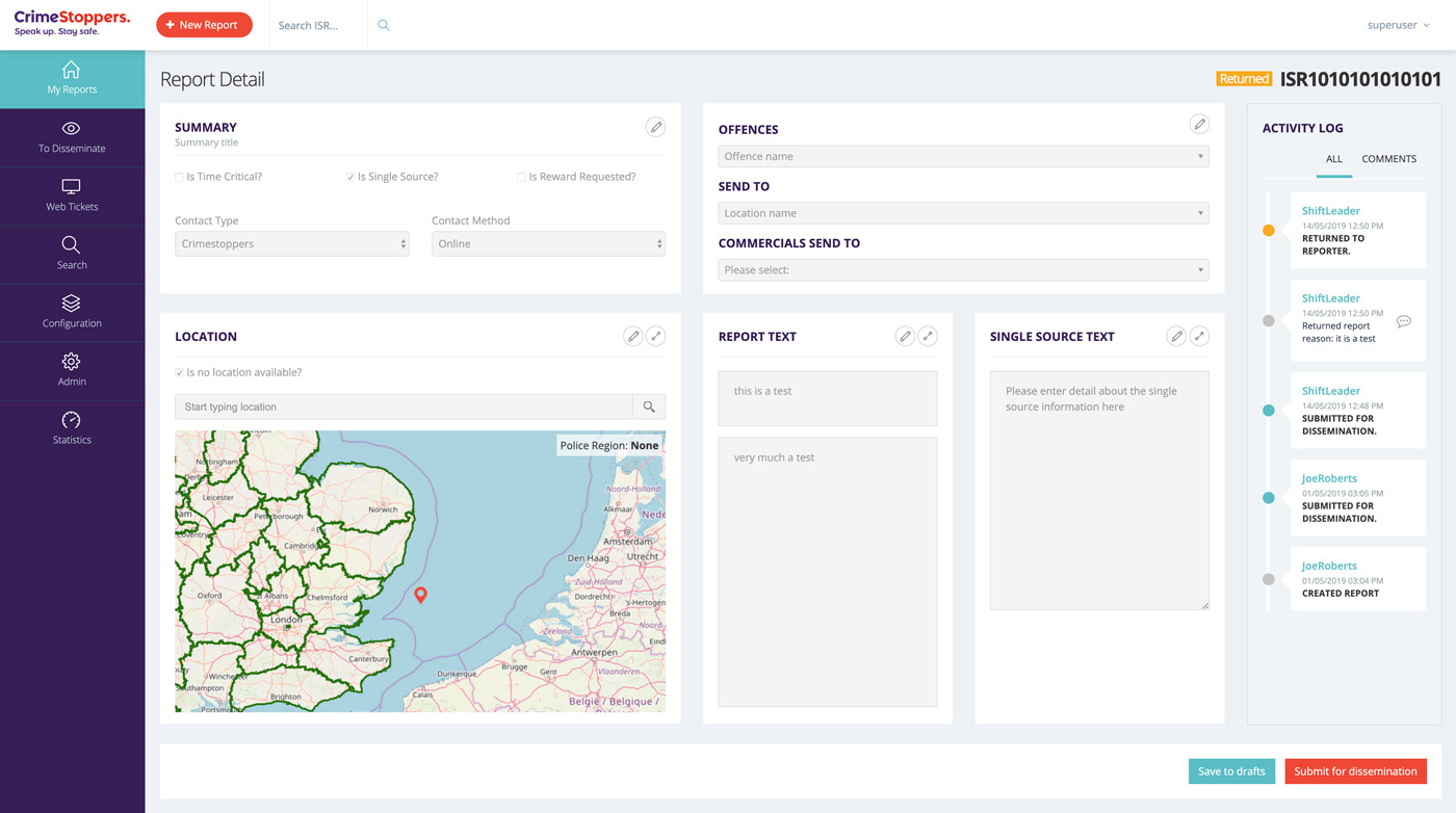 reporting system screen 2