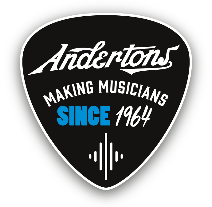 Andertons badge in guitar pick shape