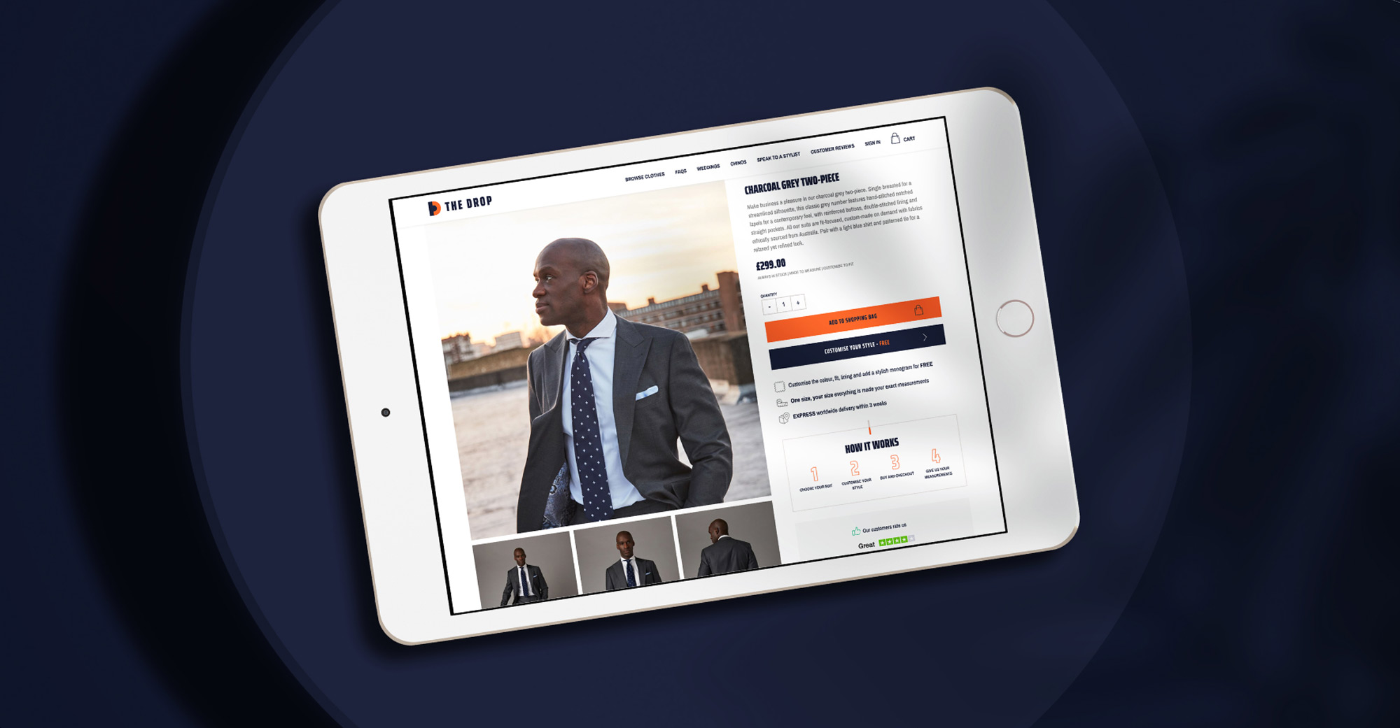 Tablet view of product page