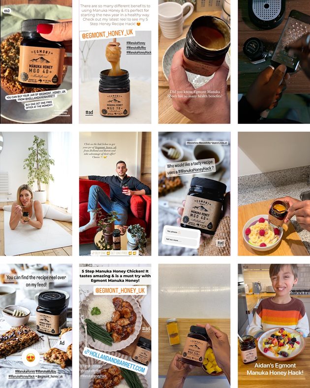 A montage of people at home enjoying Mānuka honey