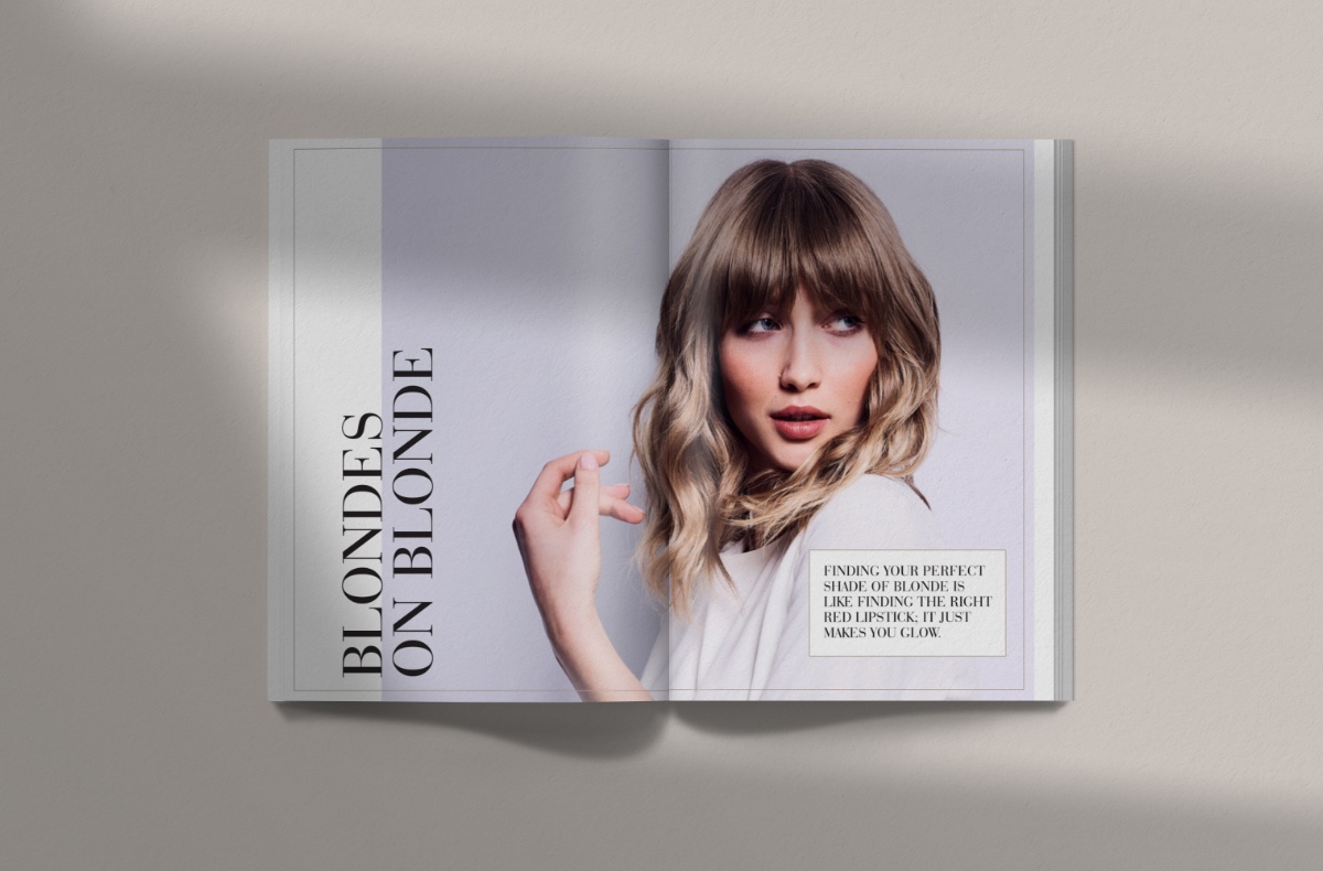 Magazine layout.  Model with fringe