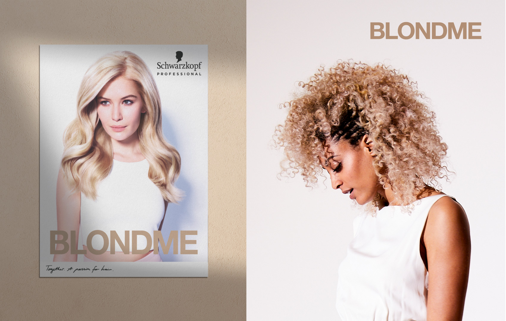Mixed ethnicity woman with blonde, curly hair looking downward.