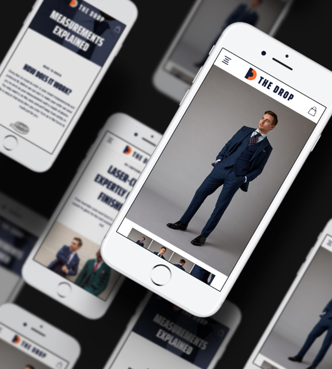 Montage shot of phones showing a suit product page
