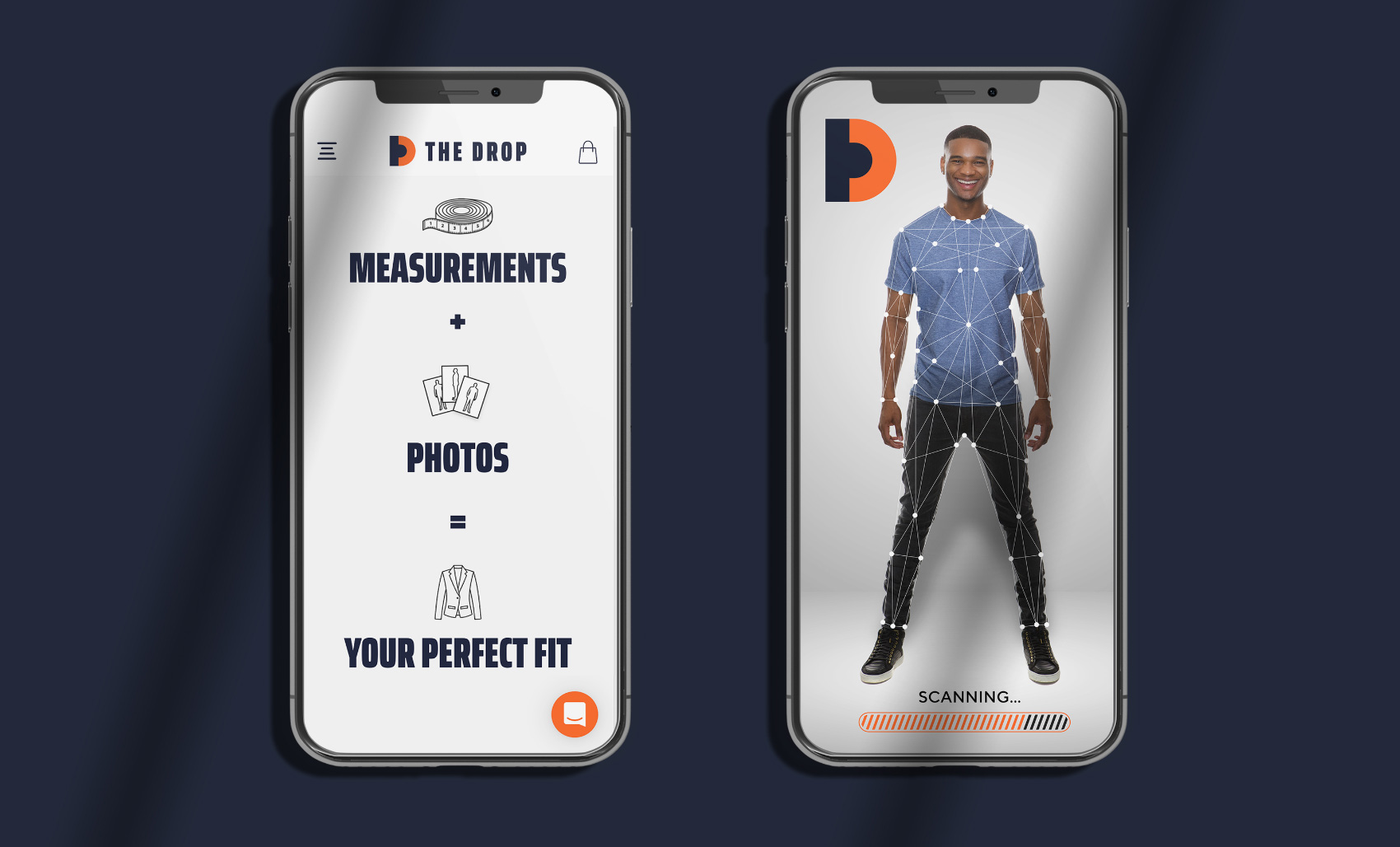 View of mobile app, scanning a user for measurements