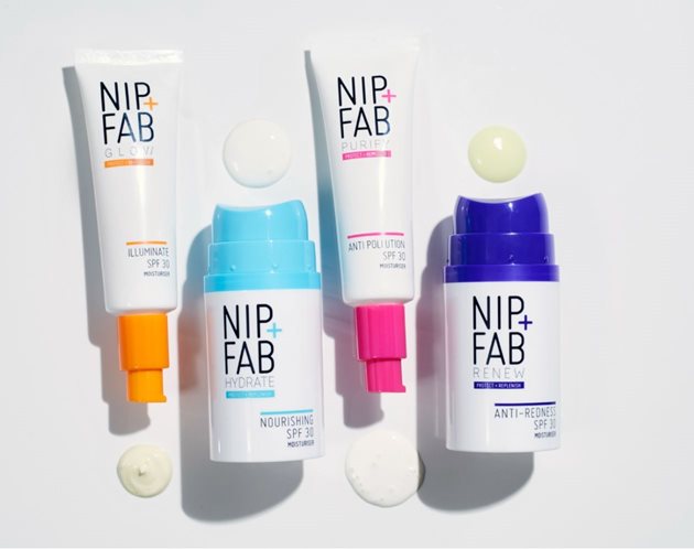 Shots of various Nip + Fab facial products