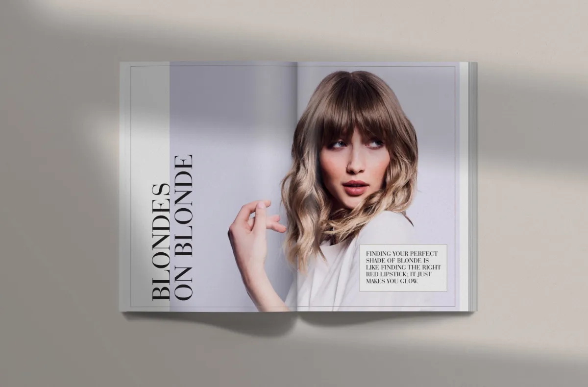 Magazine layout. Model with fringe