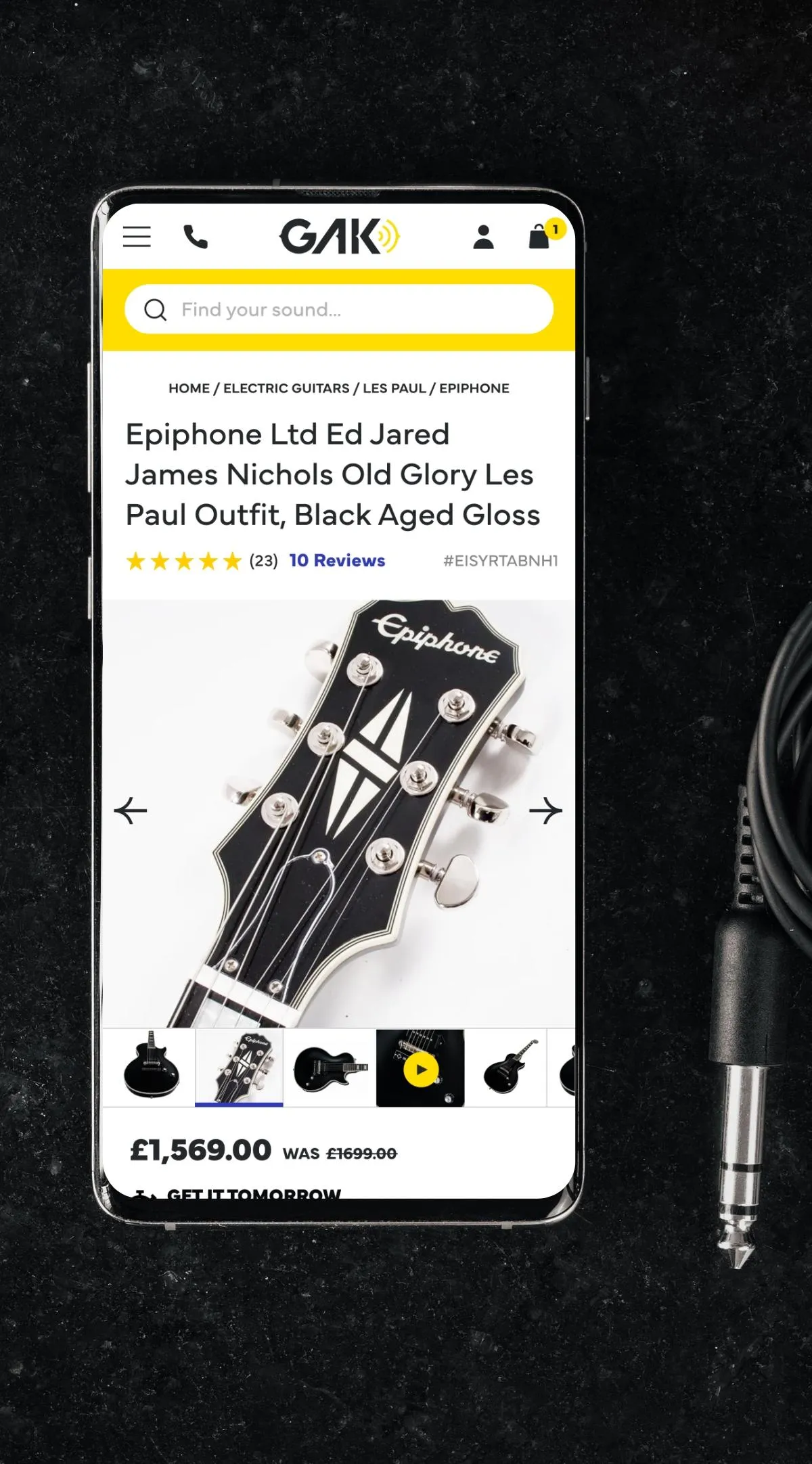 Product page on a mobile device