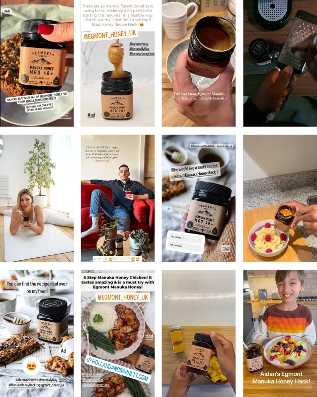 A montage of people at home enjoying Mānuka honey