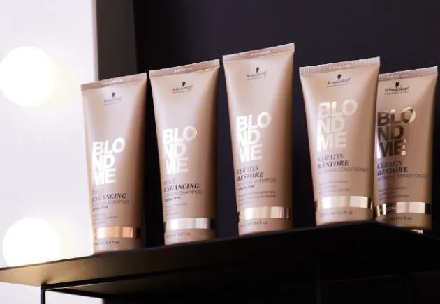 Bronze coloured shampoo bottles on display